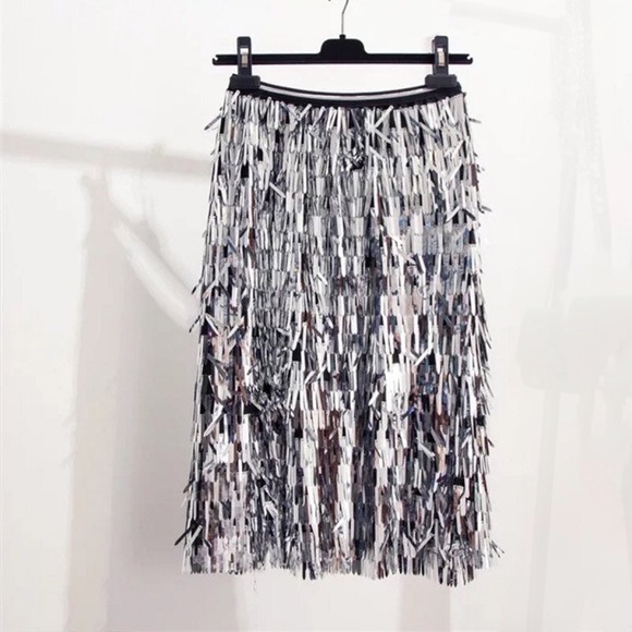 Silver Tassel Sequins Midi Skirt - Picture 4 of 4